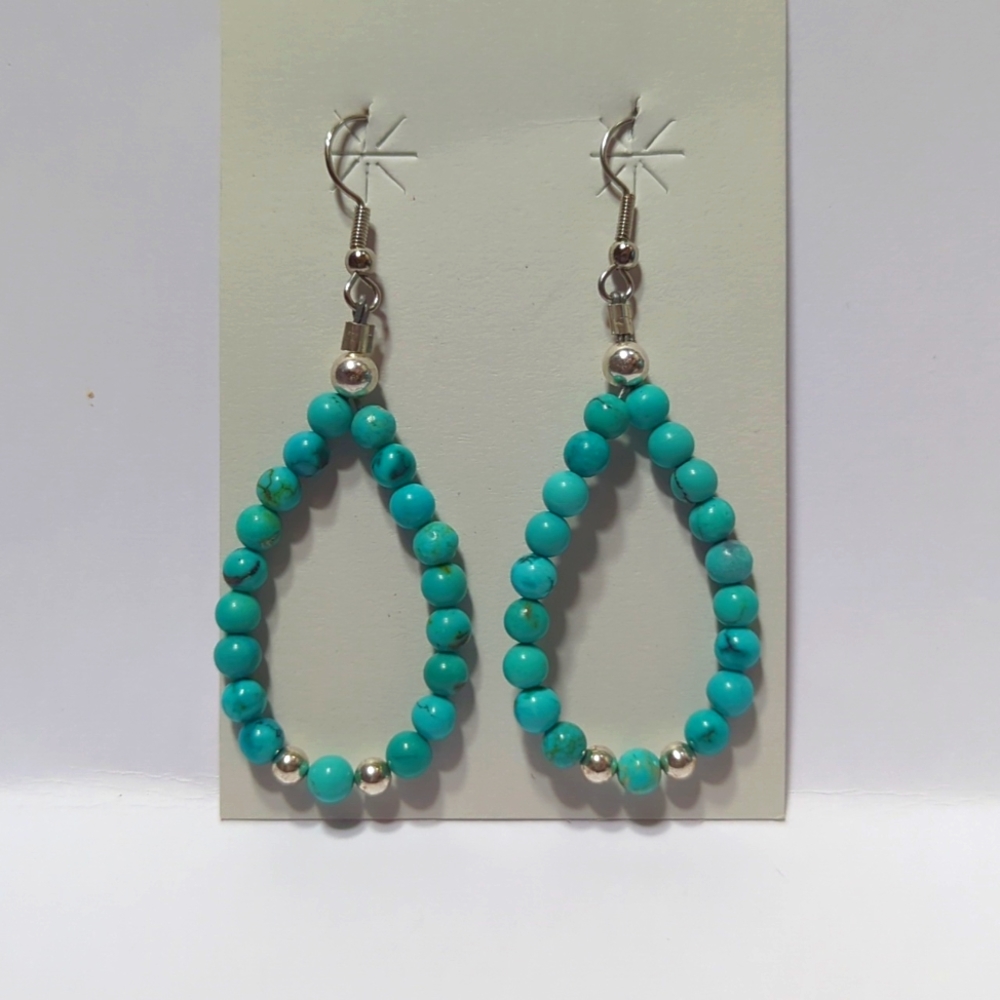 Handcrafted Turquoise & Sterling Beads Teardrop Earrings